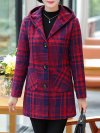 Plaid Single Breasted Woolen Blend Hooded Coat