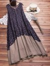 Floral Printed Patchwork V-neck Sleeveless Vintage Dresses