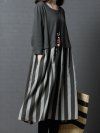 Vintage Stripe Patchwork Long Sleeve Pocket Dresses