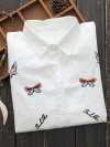 Butterfly Embroidered Long Sleeve Shirt For Women