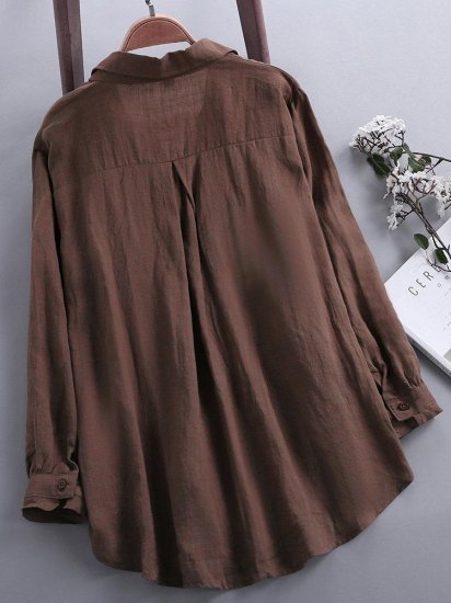 Solid Color Long Sleeve Pocket High Low Shirts - Click Image to Close