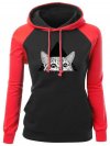 Women Cats Printed Hooded Contrast Color Casual Sweatshirts