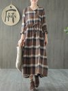 Multi-color Plaid Print Drawstring Waist Vintage Dress