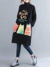 Cartoon Printed Long Sleeve High-neck Sweatshirt Dress