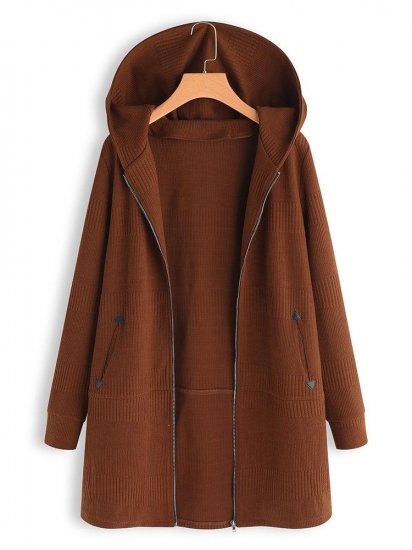 Women Casual Solid Color Long Sleeve Pocket Zipper Autumn Coats - Click Image to Close