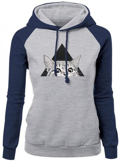 Women Cats Printed Hooded Contrast Color Casual Sweatshirts - Click Image to Close