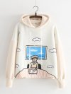 Women Casual Patchwork Cartoon Print Long Sleeve Pullover Hoodie