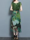 Women Vintage Printed Short Sleeve Mid-Long Dresses