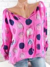 Women Polka Dots V-neck Long Sleeve Shirts