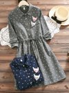 Women Printed Drawstring Long Sleeve Vintage Dresses