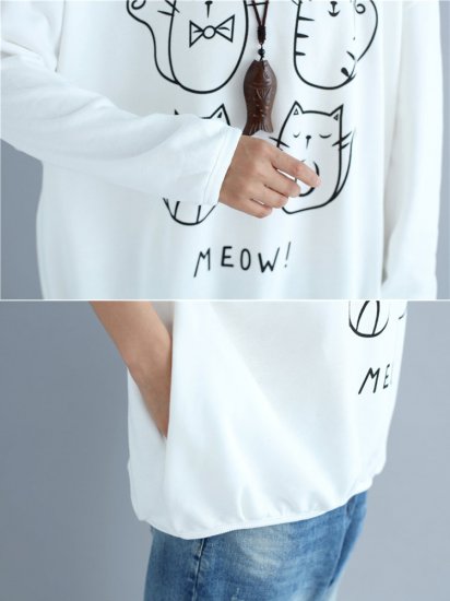 Women Cats Printed Long Sleeve Casual Sweatshirts - Click Image to Close