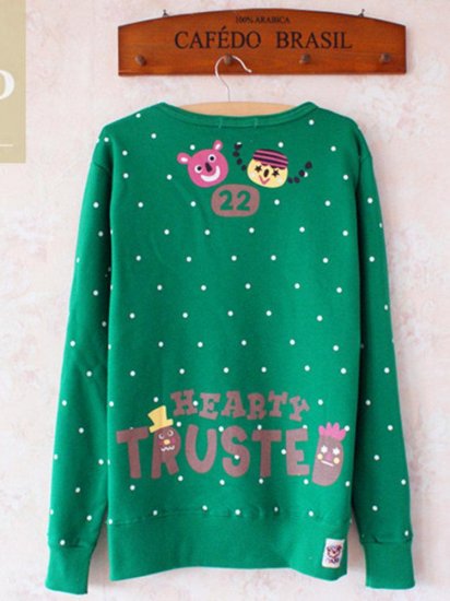 Women Cute Cartoon Print Polka Dot Embroidery Loose Sweatshirt - Click Image to Close