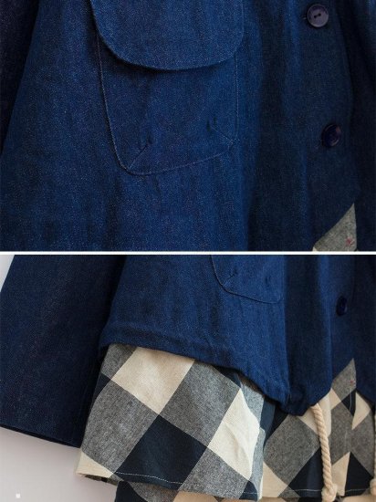 Plaid Print Patchwork Hooded Long Sleeve Casual Coat - Click Image to Close