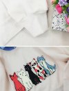 Cute Cat Print Fake Two Turn Down Collar Long Sleeve Inner Fleece Sweatshirt