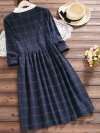 Vintage Plaid Print Patchwork Long Sleeve Dresses For Women