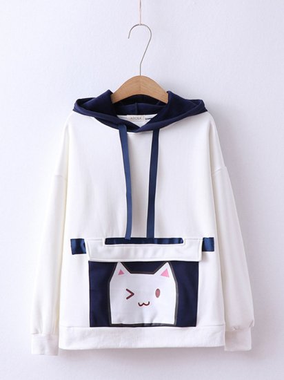 Print Cat Front Pocket Cute Hoodies For Women - Click Image to Close