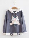 Women Casual Contrast Color Cat Print Cute Long Sleeve Hoodie