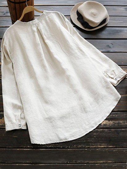 Pure Color Long Sleeve Asymmetrical Casual Blouses - Click Image to Close