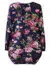 Vintage Floral Printed V Neck Asymmetry Hem Long Sleeve Loose Women Dress