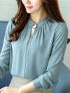 Casual Chiffon O-Neck Solid Color Office Shirt