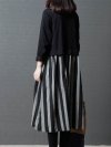 Vintage Stripe Patchwork Long Sleeve Pocket Dresses