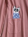 Knitting Patchwork Cat Embroidered Long Sleeve Casual Blouses