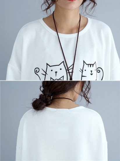 Women Cats Printed Long Sleeve Casual Sweatshirts - Click Image to Close