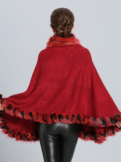 Faux Fox Fur Collar Knit Shawl Autumn Winter Outerwear Coat - Click Image to Close