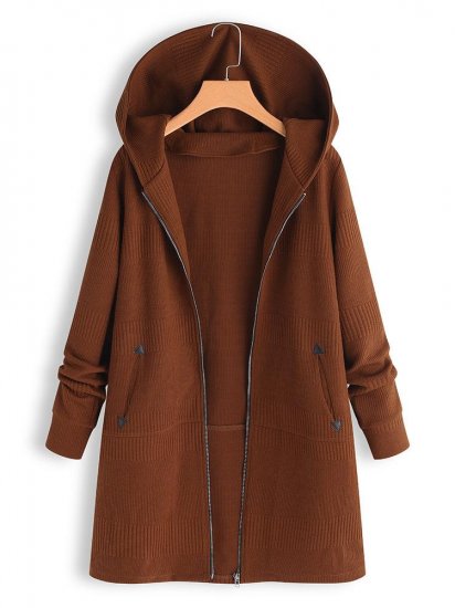 Women Casual Solid Color Long Sleeve Pocket Zipper Autumn Coats - Click Image to Close