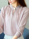 Casual Chiffon O-Neck Solid Color Office Shirt