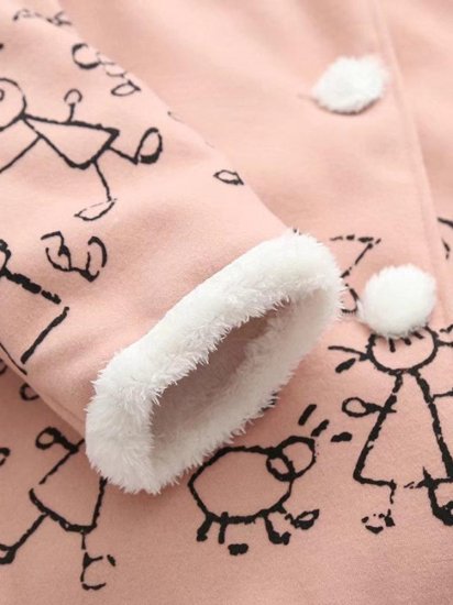 Cartoon Print Hooded Plush Ball Long Sleeve Vintage Coat - Click Image to Close