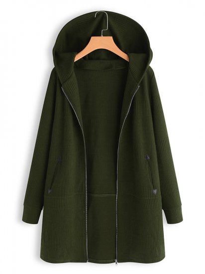 Women Casual Solid Color Long Sleeve Pocket Zipper Autumn Coats - Click Image to Close