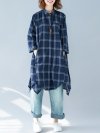 Women Loose Lapel Asymmetrical Plaid Shirts