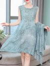 Floral Embroidered Jacquard Loose Vintage Two Pieces Dresses