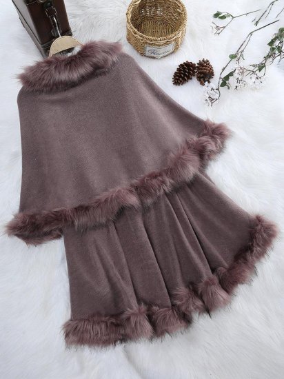 Elegant Faux Fur Patchwork Layered Irregular Women Cloak Coats - Click Image to Close