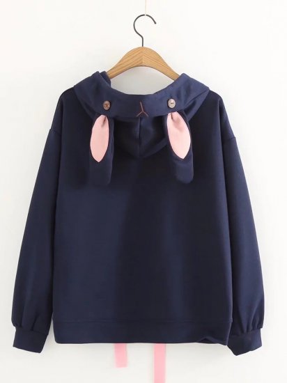 Casual Rabbit Embroidery Ears Hooded Long Sleeve Women Hoodies - Click Image to Close