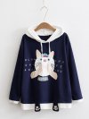 Women Casual Contrast Color Cat Print Cute Long Sleeve Hoodie