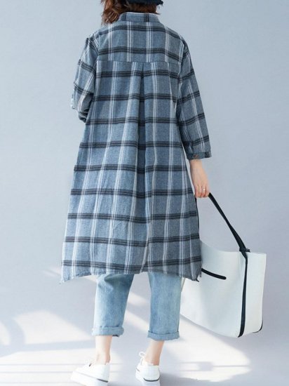 Women Loose Lapel Asymmetrical Plaid Shirts - Click Image to Close