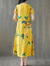 Frog Button Print Short Sleeve O-neck Vintage Dresses