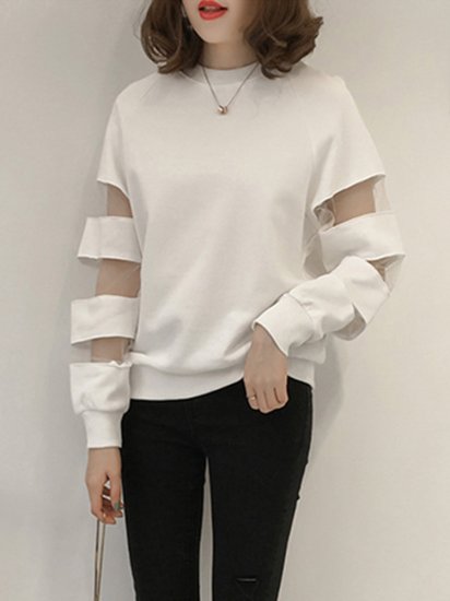 Mesh Stitching Long Sleeve O-neck Casual Sweatshirt - Click Image to Close