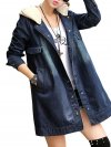 Denim Patchwork Hooded Long Sleeve Coat