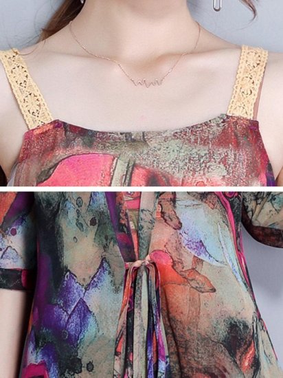 Elegant Print Spaghetti Strap Two Pieces Vintage Dresses - Click Image to Close