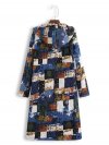 Multi-color Geometric Print Hooded Long Sleeve Vintage Coat