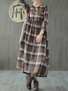 Multi-color Plaid Print Drawstring Waist Vintage Dress