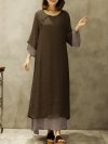 Vintage Long Sleeve Two Layers Maxi Dresses For Women