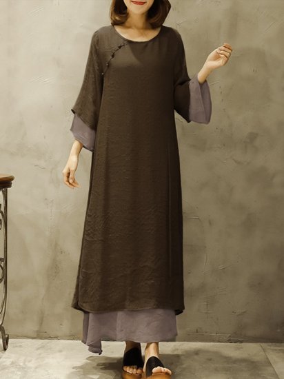 Vintage Long Sleeve Two Layers Maxi Dresses For Women - Click Image to Close