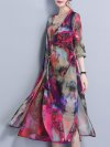 Elegant Print Spaghetti Strap Two Pieces Vintage Dresses