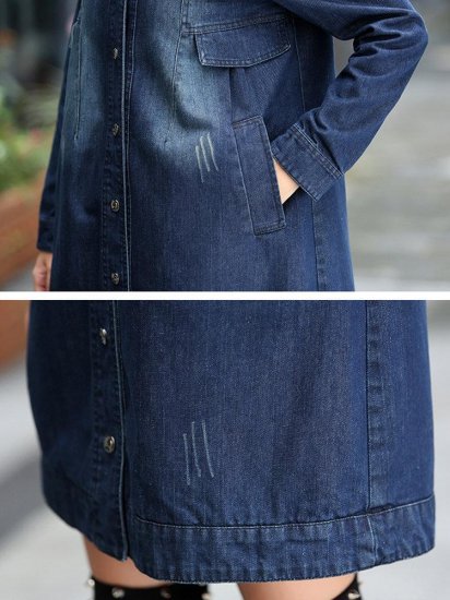 Denim Patchwork Hooded Long Sleeve Coat - Click Image to Close