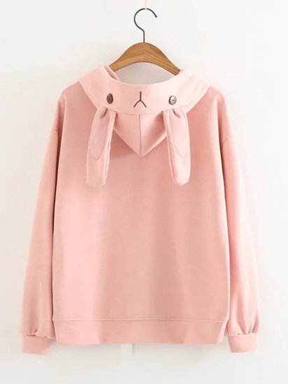 Casual Rabbit Embroidery Ears Hooded Long Sleeve Women Hoodies - Click Image to Close