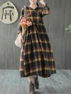 Multi-color Plaid Print Drawstring Waist Vintage Dress